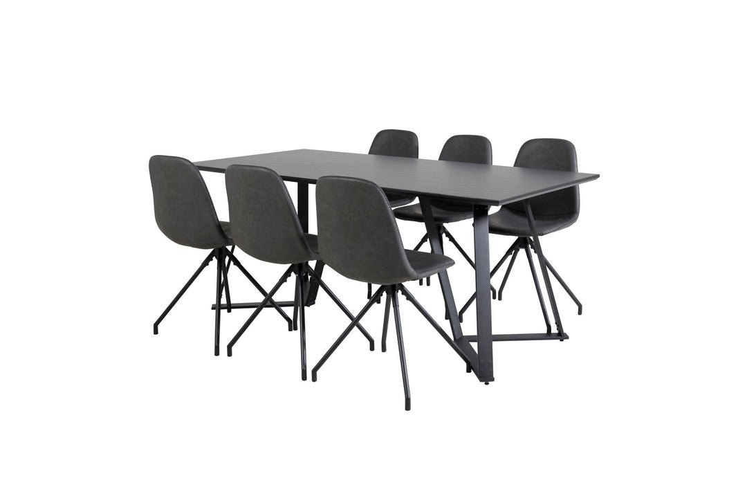 Venture Home Marina Dining Table - Black top / Black Legs +Polar Dining Chair with Spin function - black Legs - Black PU - Black Stitches_6