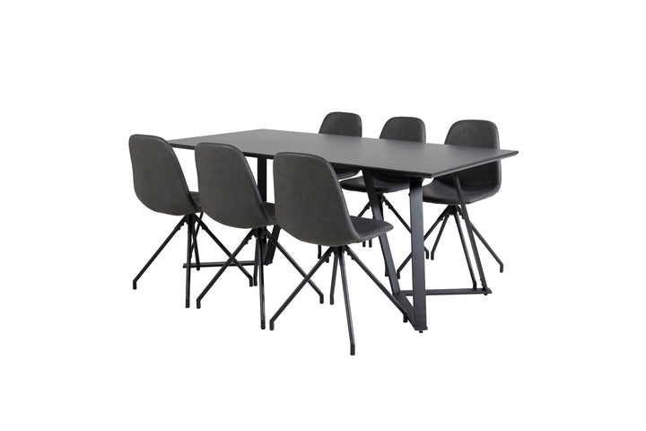Venture Home Marina Dining Table - Black top / Black Legs +Polar Dining Chair with Spin function - black Legs - Black PU - Black Stitches_6