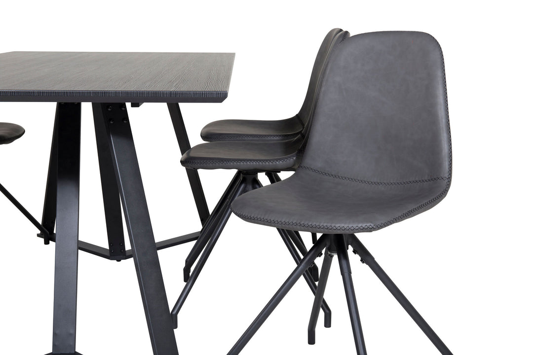 Venture Home Marina Dining Table - Black top / Black Legs +Polar Dining Chair with Spin function - black Legs - Black PU - Black Stitches_6