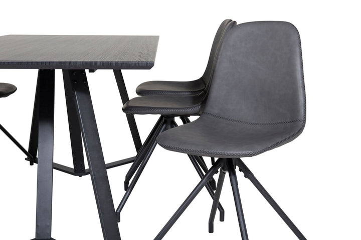 Venture Home Marina Dining Table - Black top / Black Legs +Polar Dining Chair with Spin function - black Legs - Black PU - Black Stitches_6