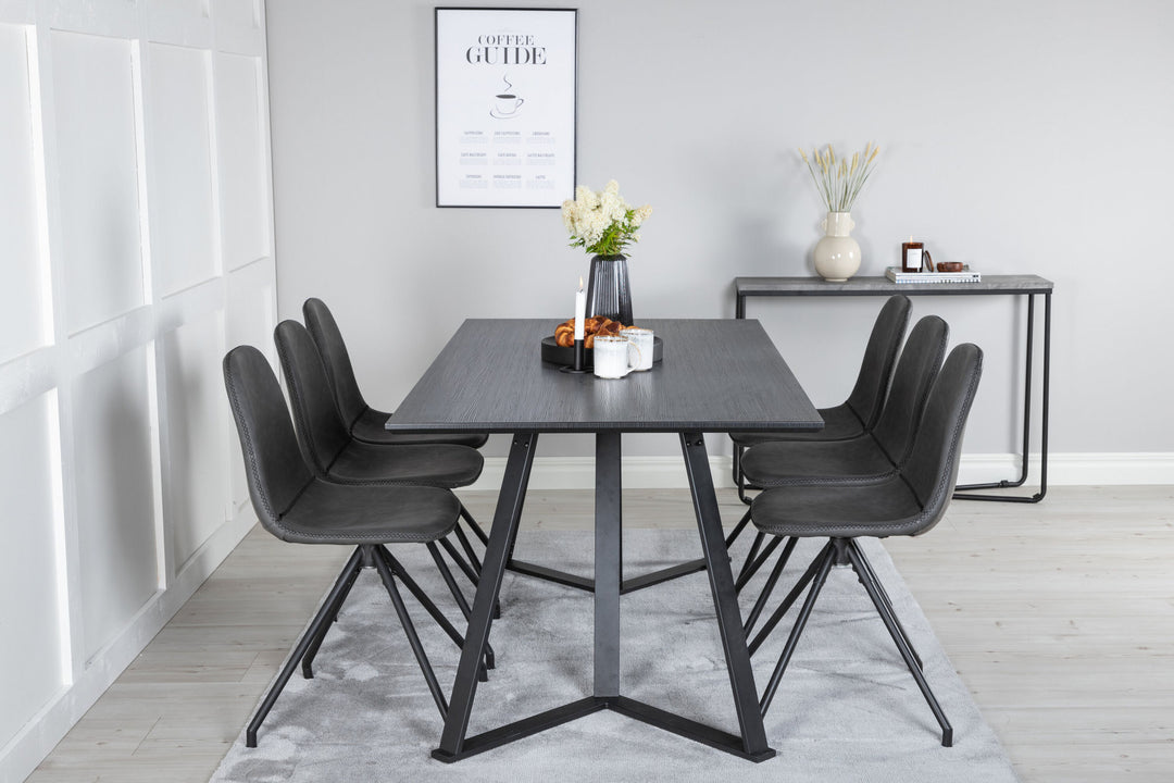 Venture Home Marina Dining Table - Black top / Black Legs +Polar Dining Chair with Spin function - black Legs - Black PU - Black Stitches_6