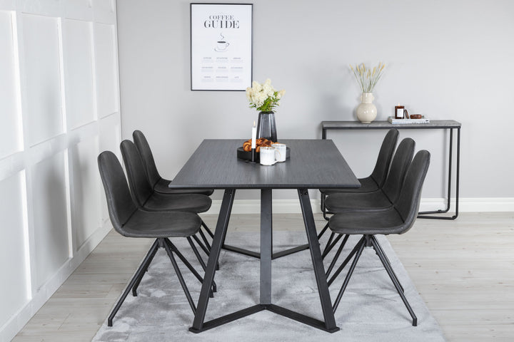 Venture Home Marina Dining Table - Black top / Black Legs +Polar Dining Chair with Spin function - black Legs - Black PU - Black Stitches_6