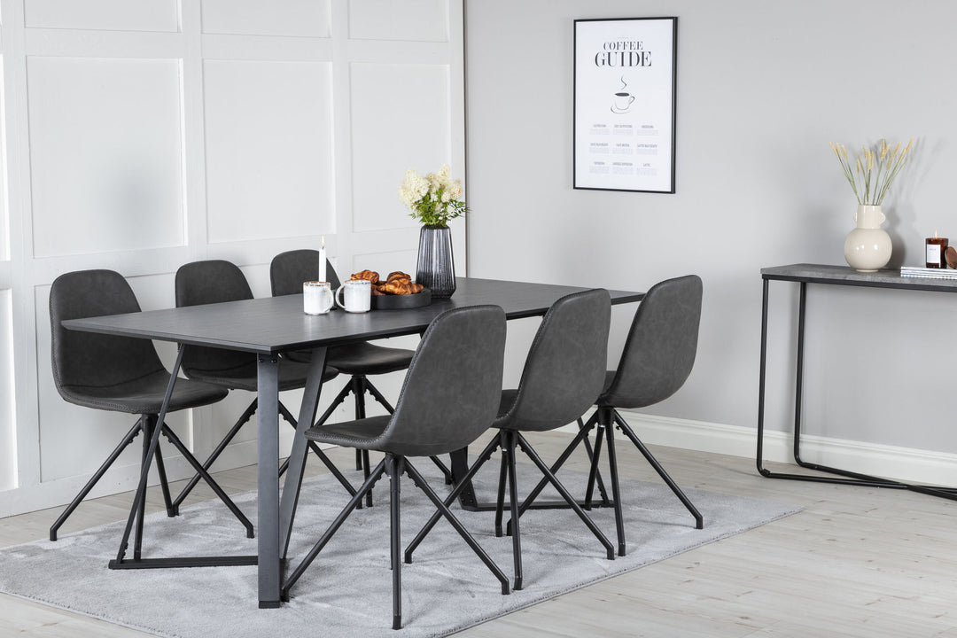 Venture Home Marina Dining Table - Black top / Black Legs +Polar Dining Chair with Spin function - black Legs - Black PU - Black Stitches_6