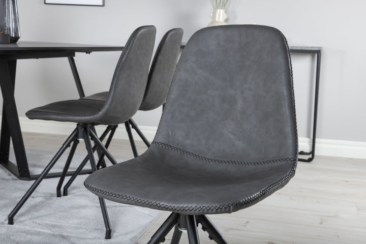 Venture Home Marina Dining Table - Black top / Black Legs +Polar Dining Chair with Spin function - black Legs - Black PU - Black Stitches_6