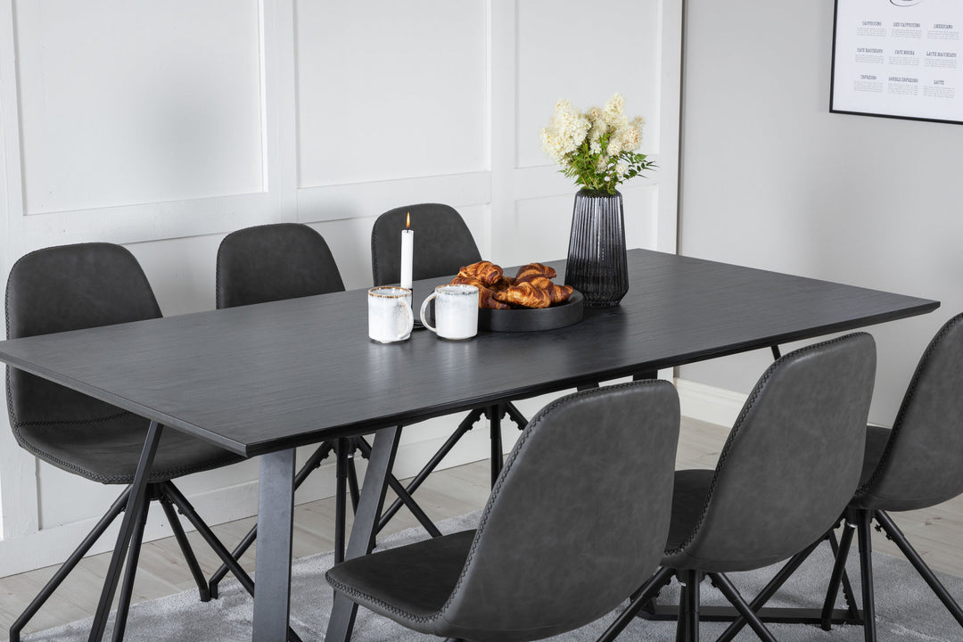 Venture Home Marina Dining Table - Black top / Black Legs +Polar Dining Chair with Spin function - black Legs - Black PU - Black Stitches_6