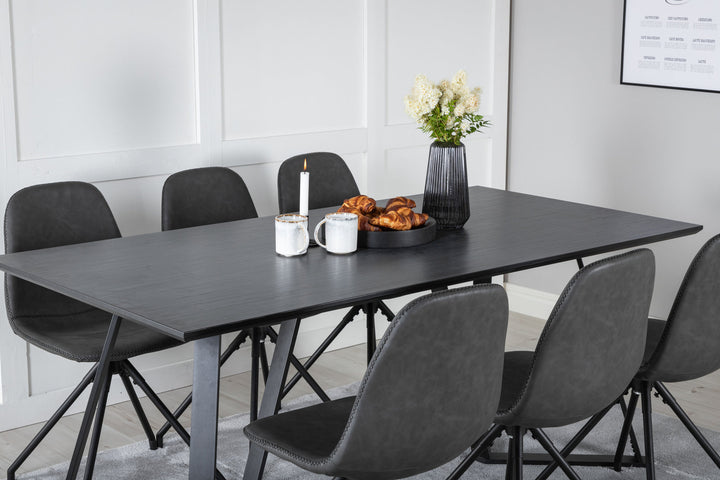Venture Home Marina Dining Table - Black top / Black Legs +Polar Dining Chair with Spin function - black Legs - Black PU - Black Stitches_6