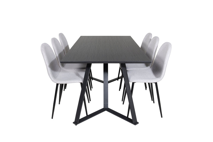 Venture Home Marina Dining Table - Black top / Black Legs +Polar Dining Chair - Black Legs - Light Grey Fabric_6