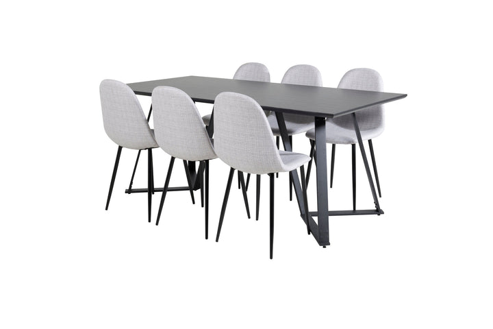 Venture Home Marina Dining Table - Black top / Black Legs +Polar Dining Chair - Black Legs - Light Grey Fabric_6
