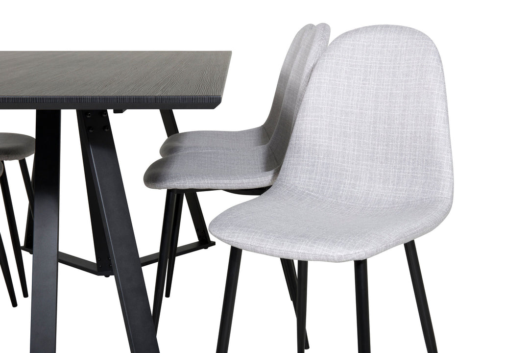 Venture Home Marina Dining Table - Black top / Black Legs +Polar Dining Chair - Black Legs - Light Grey Fabric_6