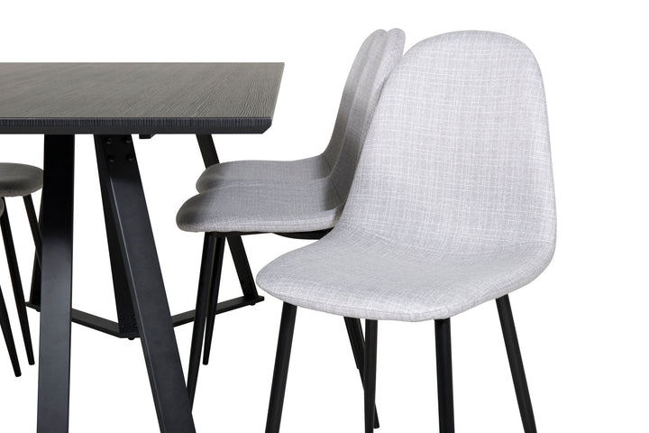 Venture Home Marina Dining Table - Black top / Black Legs +Polar Dining Chair - Black Legs - Light Grey Fabric_6