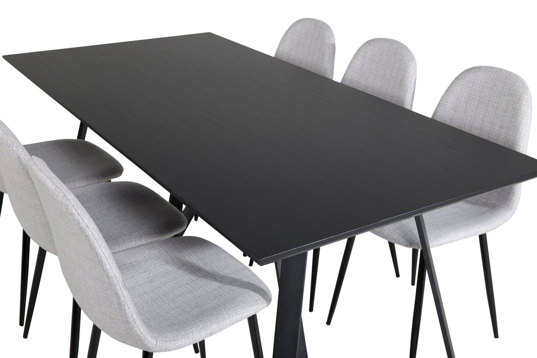 Venture Home Marina Dining Table - Black top / Black Legs +Polar Dining Chair - Black Legs - Light Grey Fabric_6