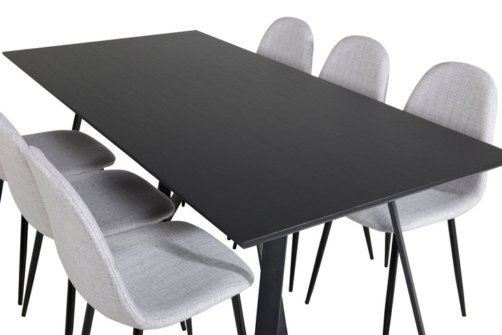 Venture Home Marina Dining Table - Black top / Black Legs +Polar Dining Chair - Black Legs - Light Grey Fabric_6