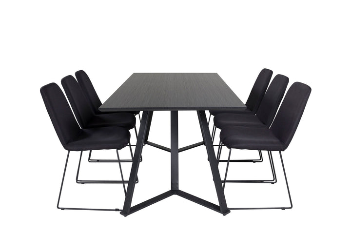 Venture Home Marina Dining Table - Black top / Black Legs +Muce Dining Chair - Black Legs - Black Fabric_6