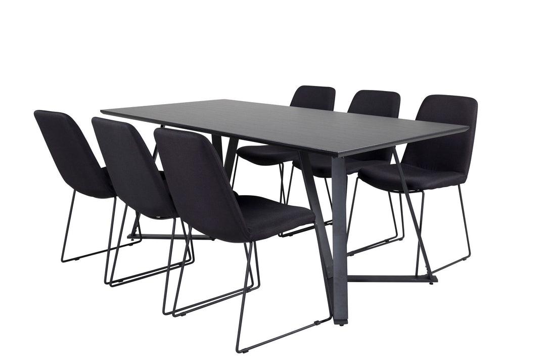 Venture Home Marina Dining Table - Black top / Black Legs +Muce Dining Chair - Black Legs - Black Fabric_6