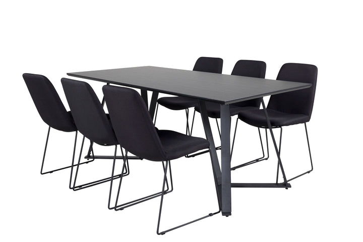 Venture Home Marina Dining Table - Black top / Black Legs +Muce Dining Chair - Black Legs - Black Fabric_6