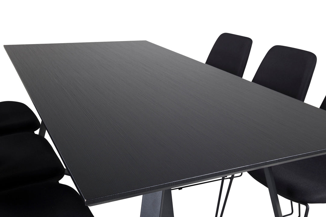 Venture Home Marina Dining Table - Black top / Black Legs +Muce Dining Chair - Black Legs - Black Fabric_6