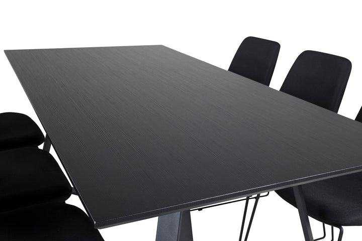 Venture Home Marina Dining Table - Black top / Black Legs +Muce Dining Chair - Black Legs - Black Fabric_6