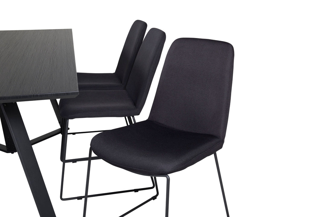 Venture Home Marina Dining Table - Black top / Black Legs +Muce Dining Chair - Black Legs - Black Fabric_6