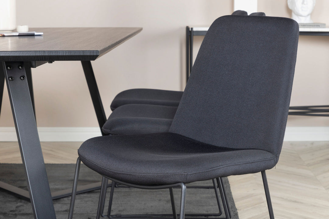 Venture Home Marina Dining Table - Black top / Black Legs +Muce Dining Chair - Black Legs - Black Fabric_6