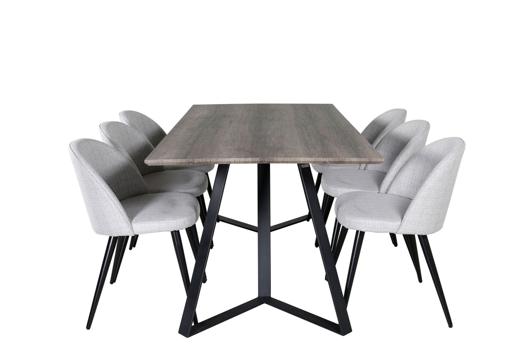 Venture Home Marina Dining Table - 180*90*H75 - Grey / Black+Velvet Dining Chiar - Black legs - Light GreyFabric_6