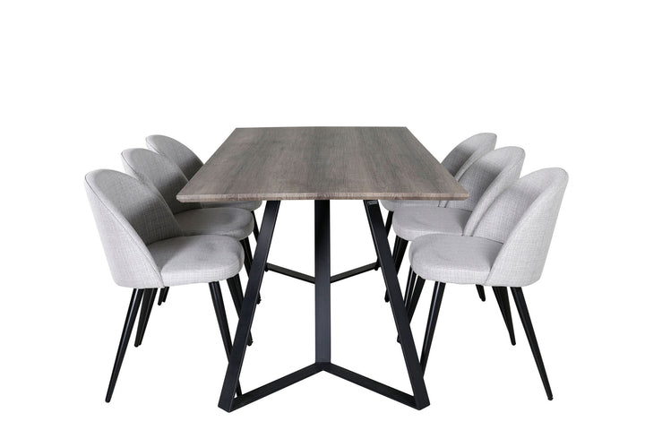 Venture Home Marina Dining Table - 180*90*H75 - Grey / Black+Velvet Dining Chiar - Black legs - Light GreyFabric_6
