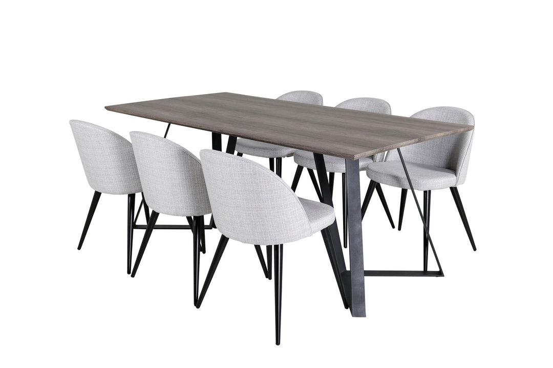 Venture Home Marina Dining Table - 180*90*H75 - Grey / Black+Velvet Dining Chiar - Black legs - Light GreyFabric_6
