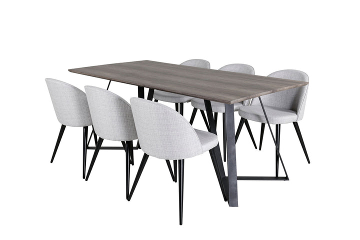 Venture Home Marina Dining Table - 180*90*H75 - Grey / Black+Velvet Dining Chiar - Black legs - Light GreyFabric_6