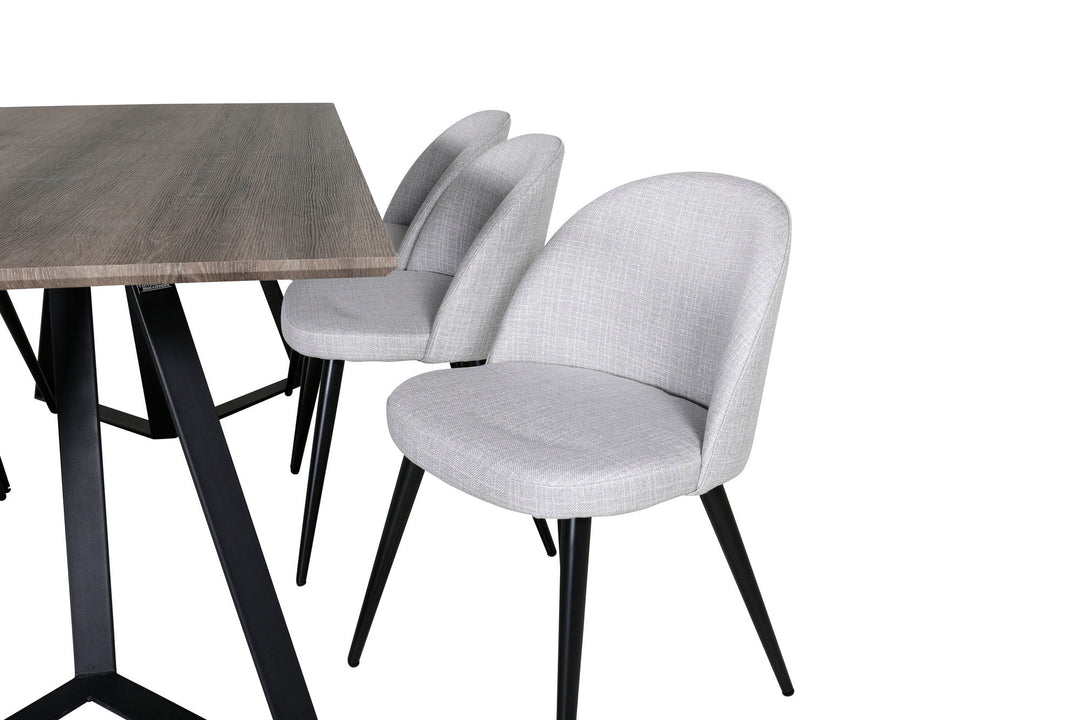 Venture Home Marina Dining Table - 180*90*H75 - Grey / Black+Velvet Dining Chiar - Black legs - Light GreyFabric_6