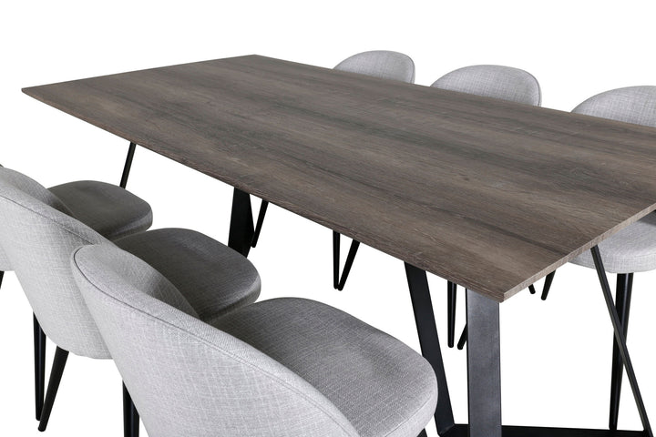 Venture Home Marina Dining Table - 180*90*H75 - Grey / Black+Velvet Dining Chiar - Black legs - Light GreyFabric_6