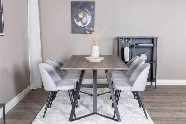 Venture Home Marina Dining Table - 180*90*H75 - Grey / Black+Velvet Dining Chiar - Black legs - Light GreyFabric_6