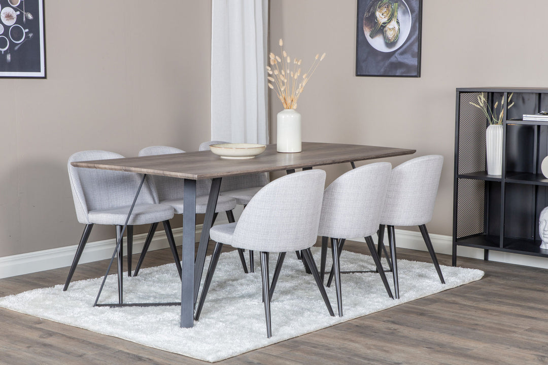 Venture Home Marina Dining Table - 180*90*H75 - Grey / Black+Velvet Dining Chiar - Black legs - Light GreyFabric_6