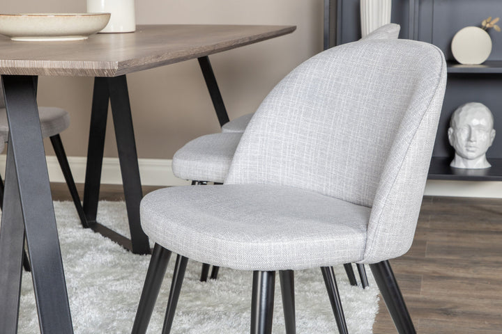 Venture Home Marina Dining Table - 180*90*H75 - Grey / Black+Velvet Dining Chiar - Black legs - Light GreyFabric_6