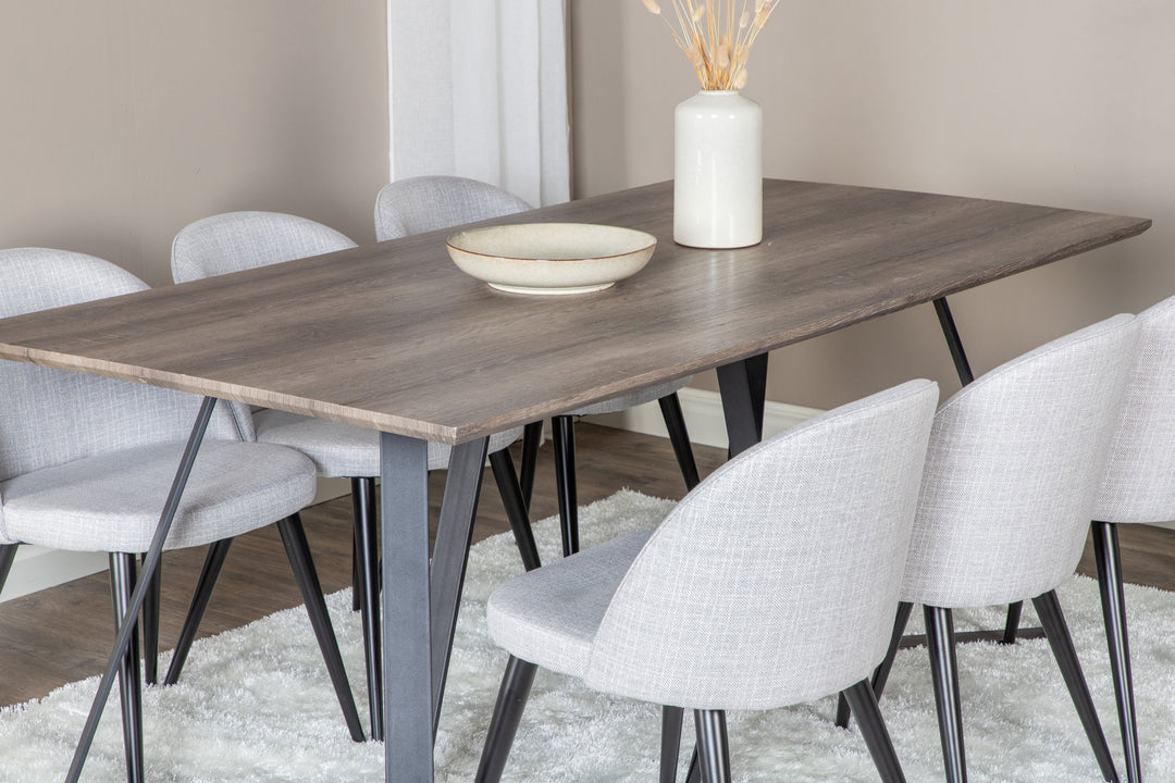 Venture Home Marina Dining Table - 180*90*H75 - Grey / Black+Velvet Dining Chiar - Black legs - Light GreyFabric_6