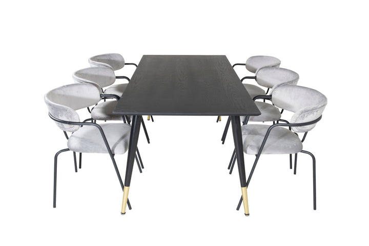 Venture Home Dipp Dining Table - 180*90cm - Black / Black Brass+Arrow armchair - Black Legs - Grey Velvet_6