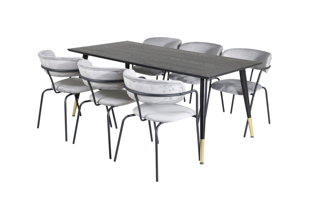 Venture Home Dipp Dining Table - 180*90cm - Black / Black Brass+Arrow armchair - Black Legs - Grey Velvet_6