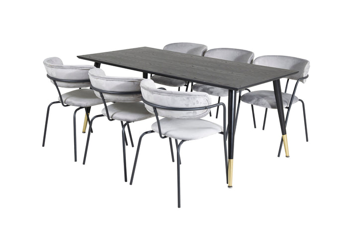Venture Home Dipp Dining Table - 180*90cm - Black / Black Brass+Arrow armchair - Black Legs - Grey Velvet_6