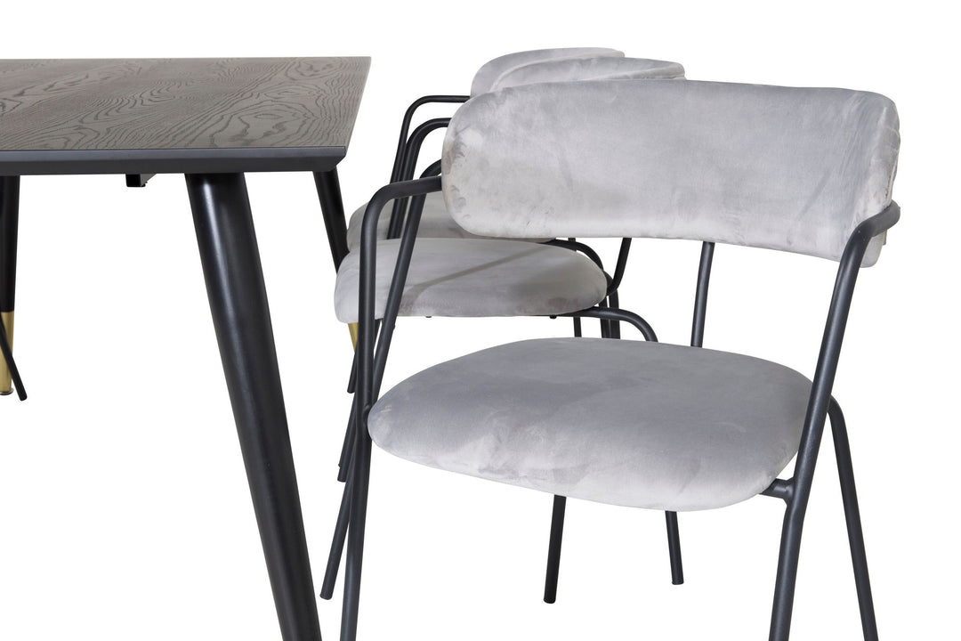 Venture Home Dipp Dining Table - 180*90cm - Black / Black Brass+Arrow armchair - Black Legs - Grey Velvet_6