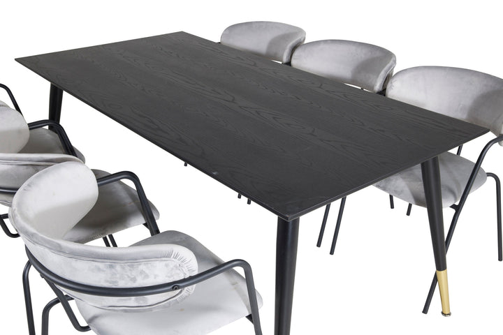 Venture Home Dipp Dining Table - 180*90cm - Black / Black Brass+Arrow armchair - Black Legs - Grey Velvet_6