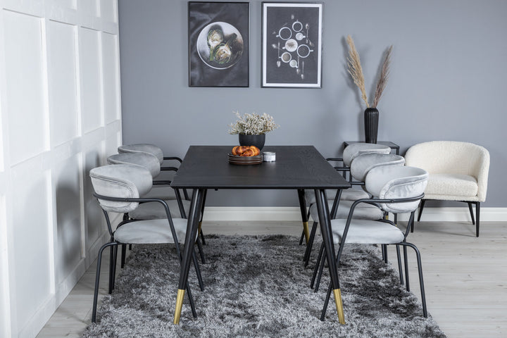 Venture Home Dipp Dining Table - 180*90cm - Black / Black Brass+Arrow armchair - Black Legs - Grey Velvet_6