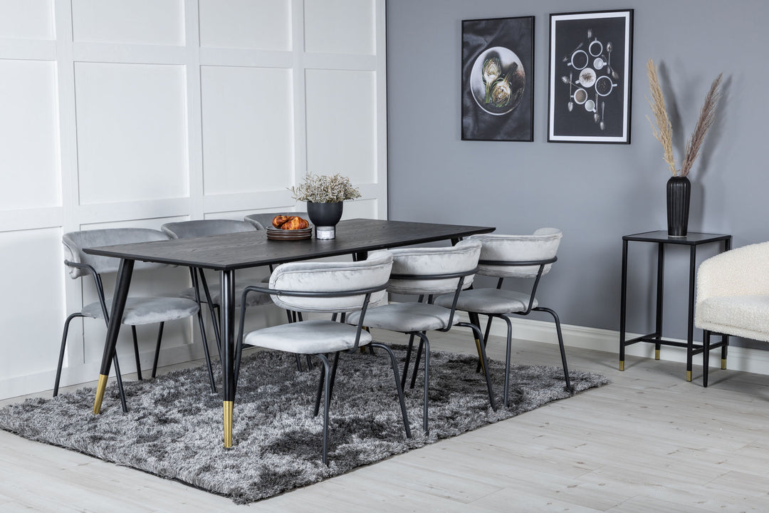 Venture Home Dipp Dining Table - 180*90cm - Black / Black Brass+Arrow armchair - Black Legs - Grey Velvet_6