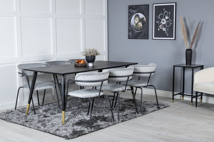 Venture Home Dipp Dining Table - 180*90cm - Black / Black Brass+Arrow armchair - Black Legs - Grey Velvet_6