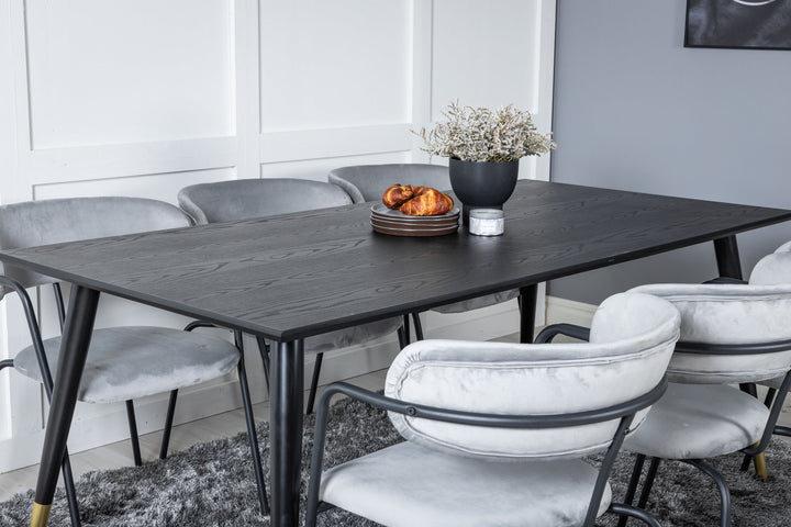 Venture Home Dipp Dining Table - 180*90cm - Black / Black Brass+Arrow armchair - Black Legs - Grey Velvet_6