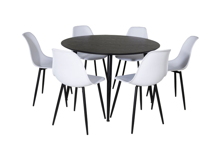 Venture Home Dipp Dining Table - 115cm - Black Veneer / All black legs +Polar Plastic Dining Chair - Black Legs / White Plastic_6