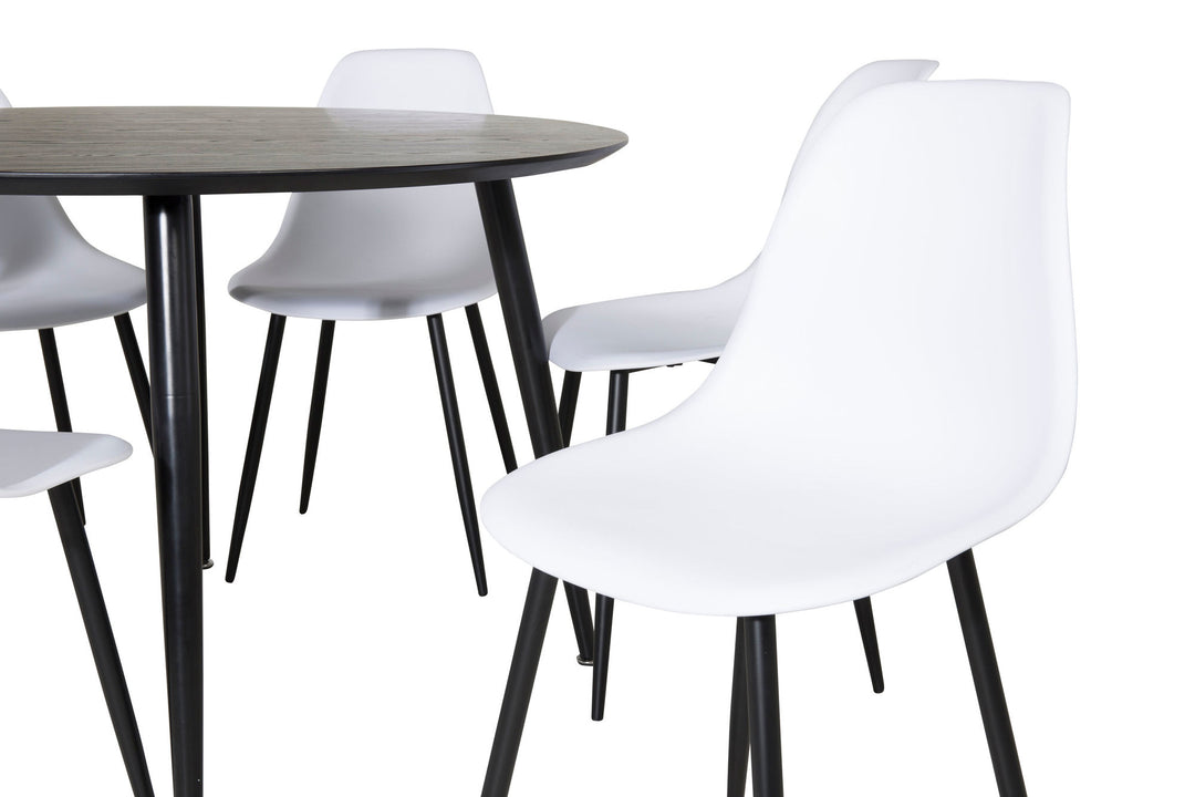 Venture Home Dipp Dining Table - 115cm - Black Veneer / All black legs +Polar Plastic Dining Chair - Black Legs / White Plastic_6