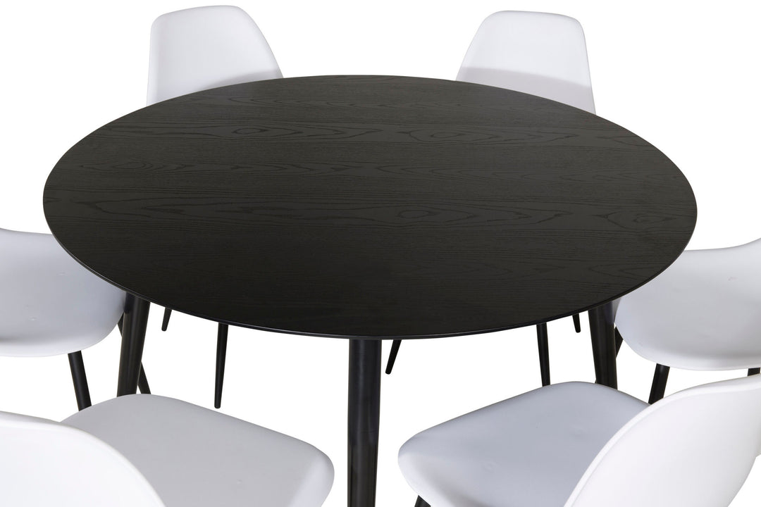 Venture Home Dipp Dining Table - 115cm - Black Veneer / All black legs +Polar Plastic Dining Chair - Black Legs / White Plastic_6