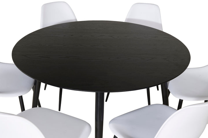 Venture Home Dipp Dining Table - 115cm - Black Veneer / All black legs +Polar Plastic Dining Chair - Black Legs / White Plastic_6