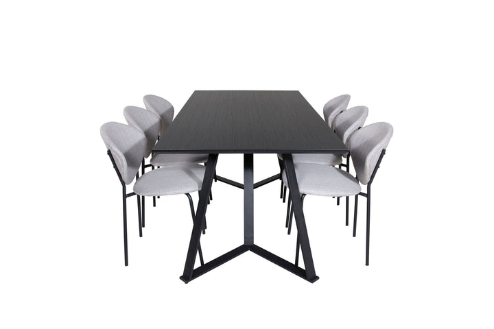 Venture Home Marina Dining Table - Black top / Black Legs +Vault Dining Chair - Black Legs - Grey Fabric_6