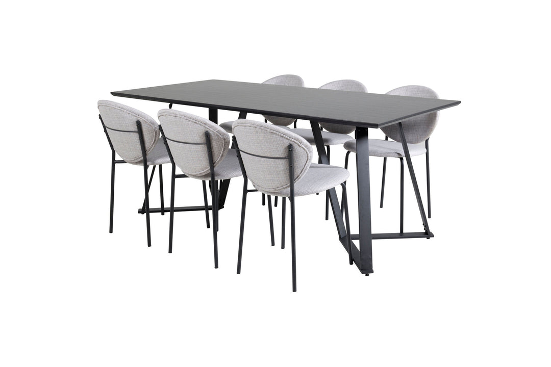Venture Home Marina Dining Table - Black top / Black Legs +Vault Dining Chair - Black Legs - Grey Fabric_6
