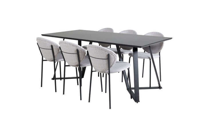 Venture Home Marina Dining Table - Black top / Black Legs +Vault Dining Chair - Black Legs - Grey Fabric_6