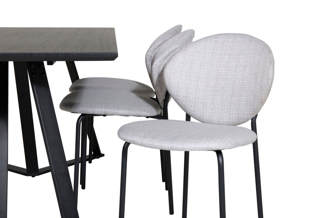 Venture Home Marina Dining Table - Black top / Black Legs +Vault Dining Chair - Black Legs - Grey Fabric_6